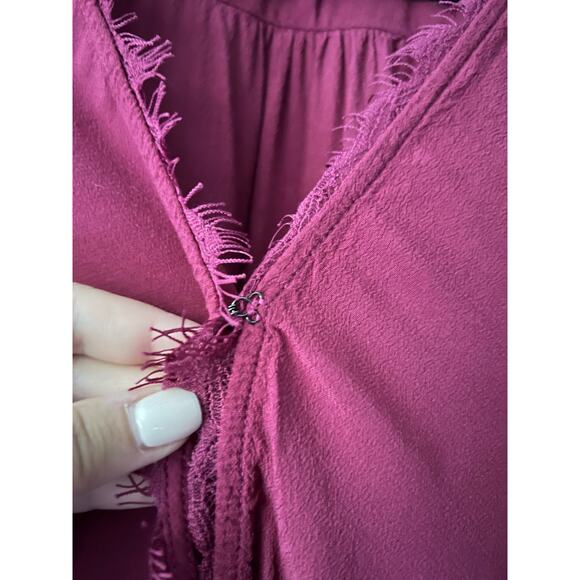 Abercrombie & Fitch Women's V Neck Tie Front Blouse Top Long Sleeve Fuchsia SZ S - Picture 4 of 10